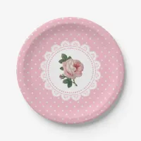 Personalized Pink Vintage Rose Paper Plates