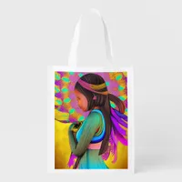 Native American Little Girl AI Art Grocery Bag