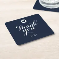 Wedding Navy Blue Elegant Modern Guest Thank You Square Paper Coaster