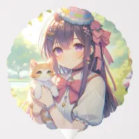 Pretty Anime Holding Kitten Girl's Birthday Balloon