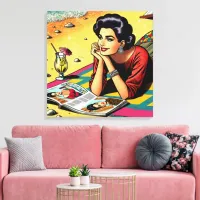 Retro Lady at Beach Daydreaming about Fashion Canvas Print