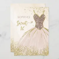 Blush Rose Gold Sparkle Dress Sweet 16 birthday Invitation