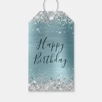 Silver Glitter Blue Foil Happy Birthday Gift Tags