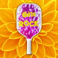 Pink camouflage with yellow text | pickleball paddle