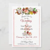 Blush Rose and Maroon Floral Wedding Invitation