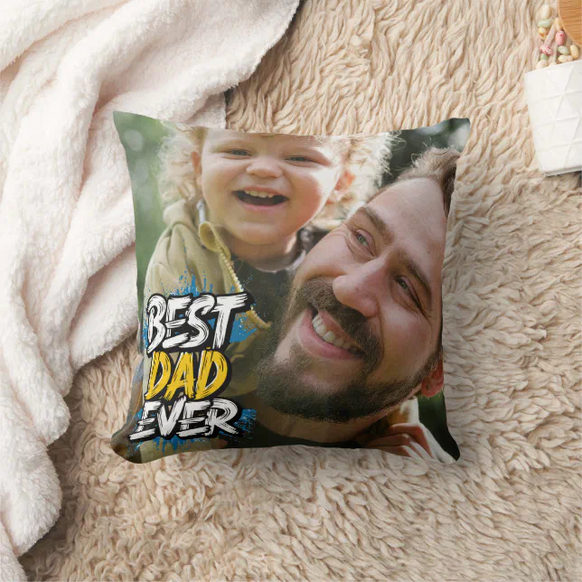 Modern Best Dad ever Custom Photo Father's Day Throw Pillow