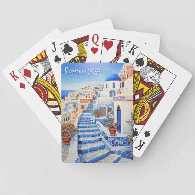 Santorini Island Illustration | Travel Art Poker Cards