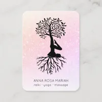 *~*  QR code Pastel Glitter Tree of Life Yoga  Business Card