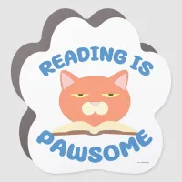 Reading is Pawsome Funny Bookworm Cat Car Magnet