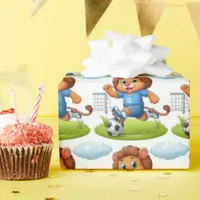 Cute baby lion soccer cartoon  wrapping paper