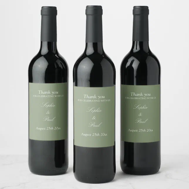 Elegant Sage Green Wedding Wine Labels