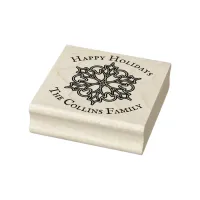 Snowflake Holly Holiday Message and Name Rubber Stamp