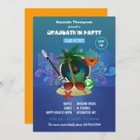 Blue and Orange Summer Graduation Party Invitation