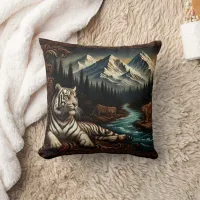 Majestic Bengal Tigers by Mountain River Throw Pillow