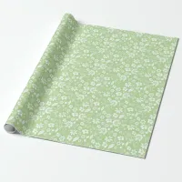 Modern Girly Light Green Spring Flower Pattern Wrapping Paper