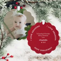 Merry Christmas Grandparents Name And Baby Photo Ornament Card