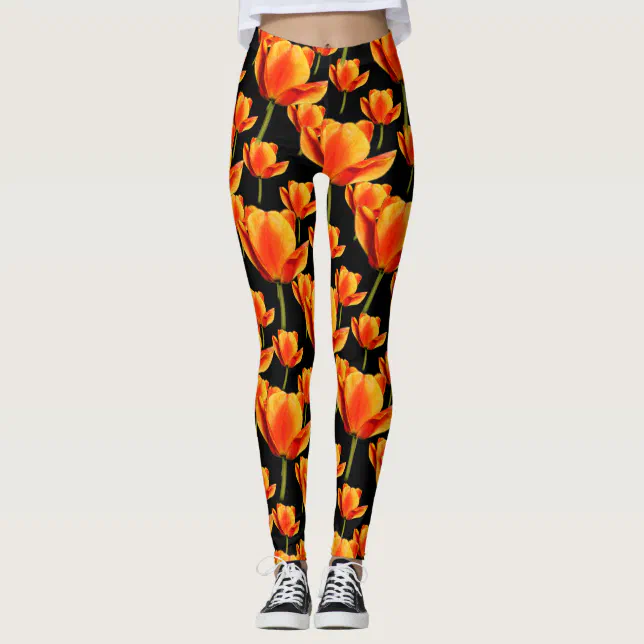 Elegant Floral Yellow-and-Red Streaked Tulips Leggings