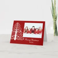 White Christmas Tree on Red Photo Christmas Card