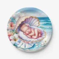 Coastal Seaside Girl's Baby Shower Ocean Themed  Paper Plates