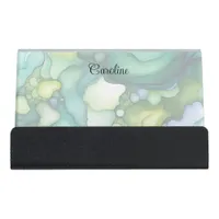 Serenity in Green Abstract Flowing Forms Desk Business Card Holder