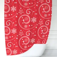 Red Christmas Snowflakes and Swirls Shower Curtain