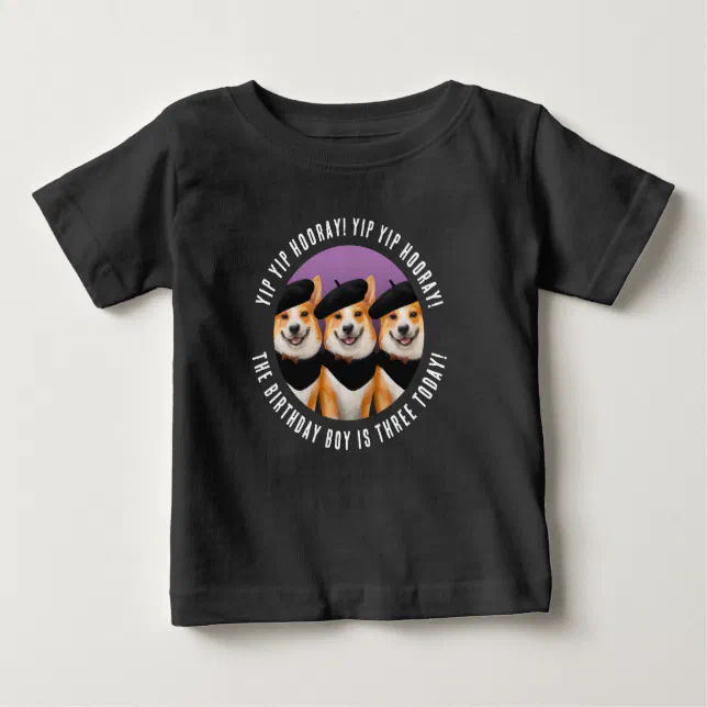 Cute Chic Corgi Dogs Yip Yip Hooray Happy Birthday Baby T-Shirt