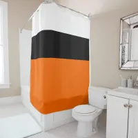 White Black and Bright Orange Color Block Shower Curtain