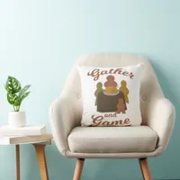 Gather and Game Thanksgiving Art Design Throw Pillow