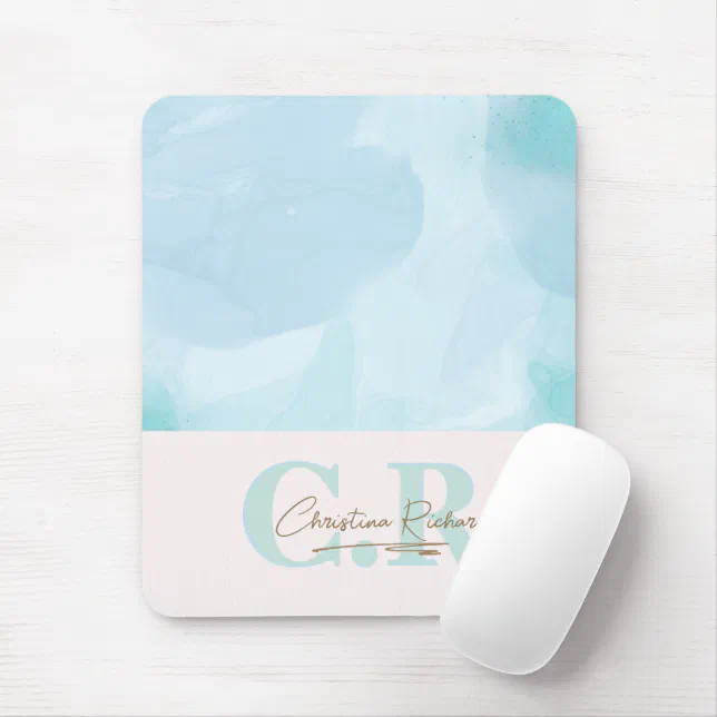 Modern Blue Teal Watercolor Mouse Pad