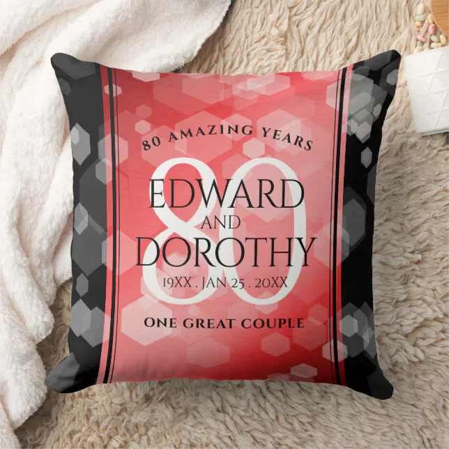 Elegant 80th Ruby Wedding Anniversary Celebration Throw Pillow