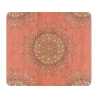 Pink Salmon & Gold Filigree Mandala With Diamonds Cutting Board