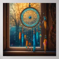 Dreamcatcher in a Window Fall Leaves Poster