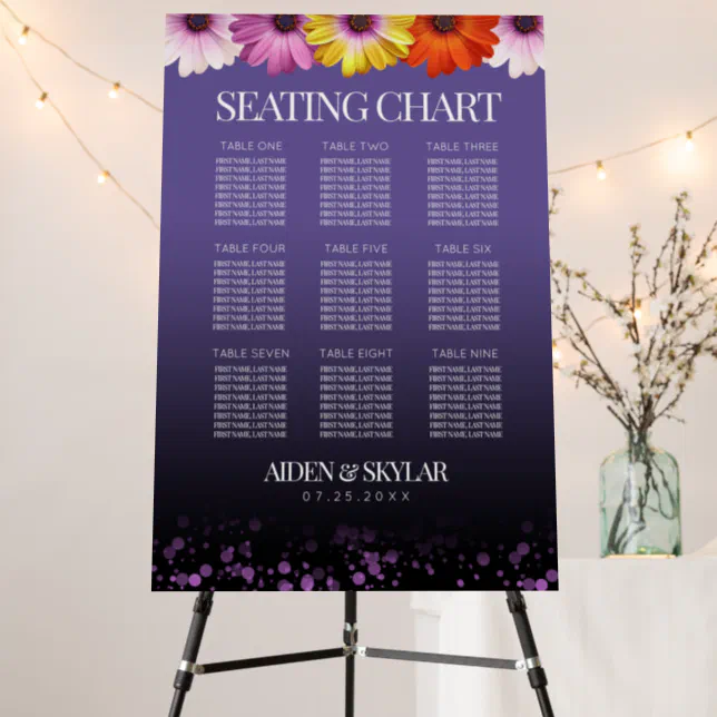 Elegant Daisies on Purple Wedding Seating Chart Foam Board