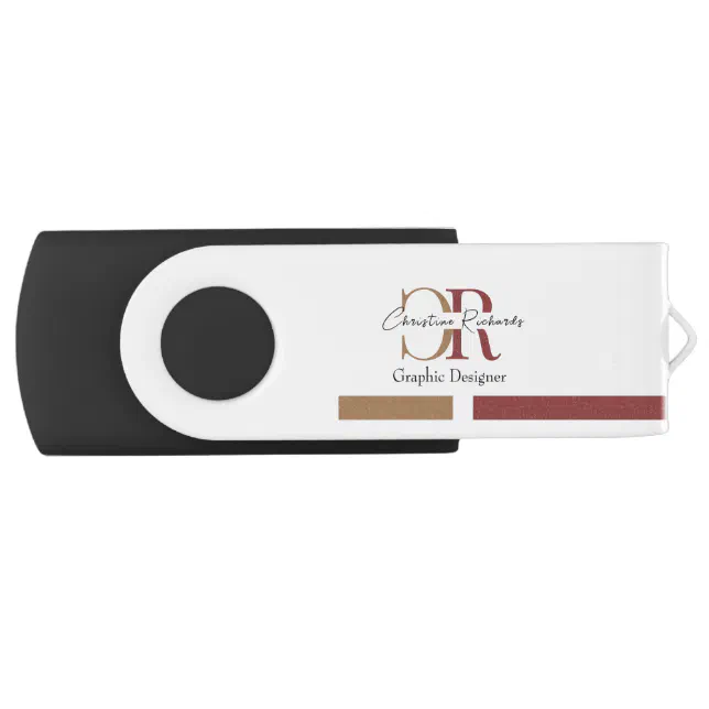 Simple Modern Burgundy Gold Monogram Flash Drive