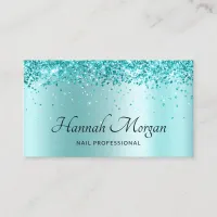 Elegant Glittery Pale Turquoise Ombre Business Card