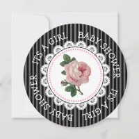 Vintage Pink Rose Girl's Baby Shower Invitations