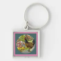 Easter Vintage Hen and Chicks Textured Keychain