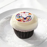 Butterfly in Flowers Girl's Baby Shower Edible Frosting Rounds