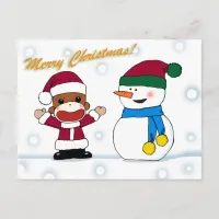 Sockmonkey and Snowman Postcard