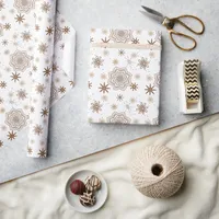 Stylish White Gold Stars Flower Wrapping Paper