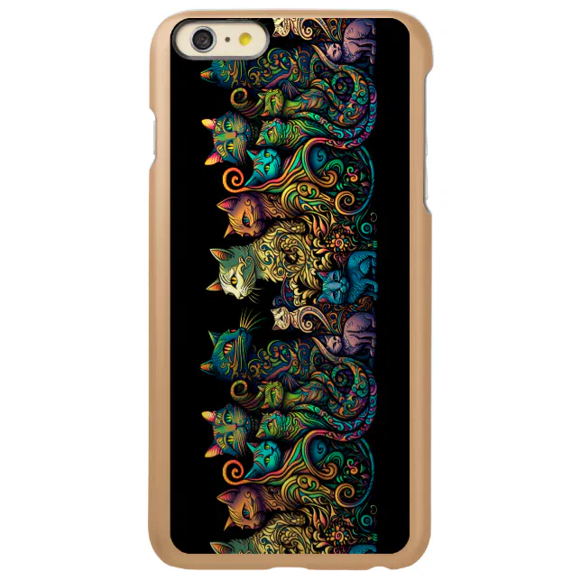 Stylized Cat Tribe Colors on Black Frieze Incipio Feather Shine iPhone 6 Plus Case