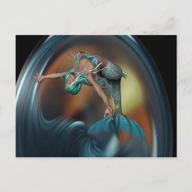 Cute Mermaid Joyfully Swimming  Postcard