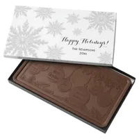 White Winter Snowflakes Happy Holidays Milk Chocolate Bar