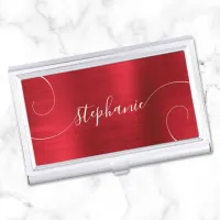 Red Foil Elegant Script Curly Name Business Card Case