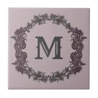 Elegant Purple and Silver Framed Monogram  Ceramic Tile