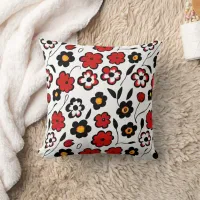 Cute Red, Black and White Flower Pattern Throw Pillow