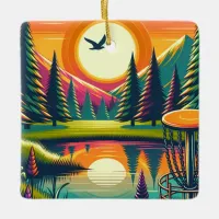 Disc Golf Sunset and Trees Merry Disc-Mas Ceramic Ornament