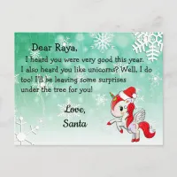 Postcards from Santa: Red Unicorn in Santa Hat