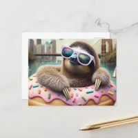 Adorable Sloth floating in a Doughnut  Postcard