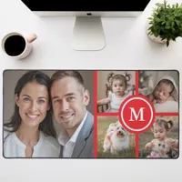 Custom 5 Photo Collage Red Family Desk Mat